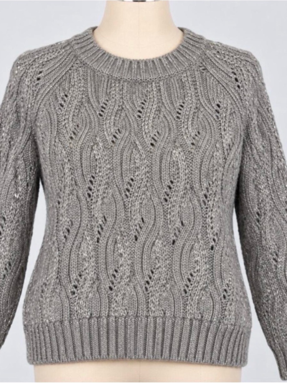 Lucky Brand Gray Cable Knit Crewneck Sweater